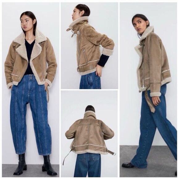 Women's Tan Shearling Jacket - Picture 2 of 6